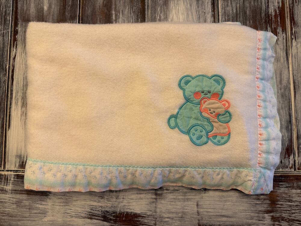 Vintage JC Penney's Toddletime Crib Blanket Teddy Bear Appliqué